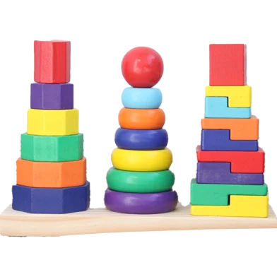 Fishing Game Geometry and Color Learning Five Sets of Columns Wooden Toys for Children Building Toy Baby Education Puzzle Board - Rokomari product